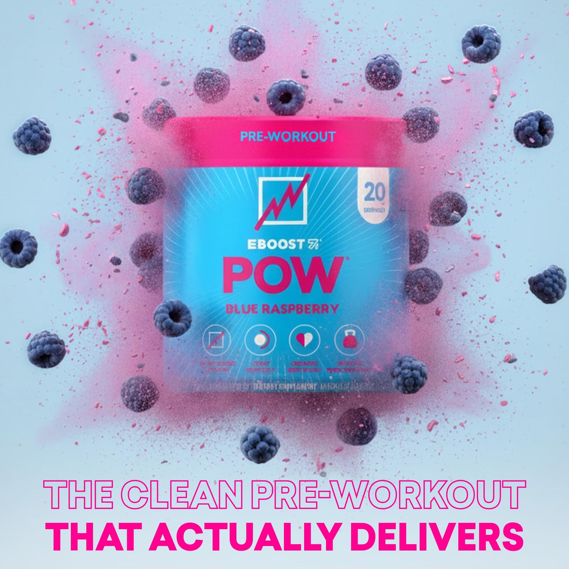 EBOOST POW Natural Pre Workout Powder – 20 Servings - Blue Raspberry - A PreWorkout Supplement for Performance, Joint Mobility Support, Energy - Men and Women - dailyvitalstore
