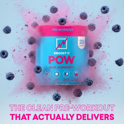 EBOOST POW Natural Pre Workout Powder – 20 Servings - Blue Raspberry - A PreWorkout Supplement for Performance, Joint Mobility Support, Energy - Men and Women - dailyvitalstore