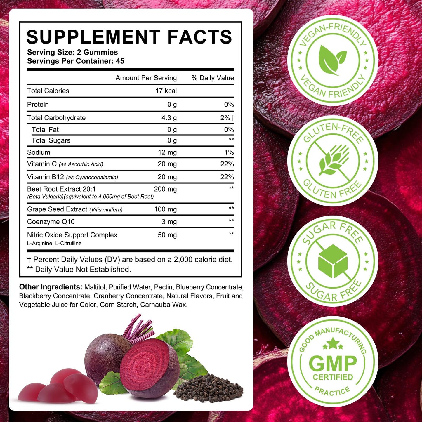 ECHTEYUN Super Beetroot Gummies, 8 in 1 Beet Root 4,000mg with Grape Seed Extract & CoQ10, Sugar Free - 90 Count (1) - dailyvitalstore