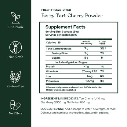 Eclectic Herb - Berry Tart Cherry Powder | Joint Support Supplement | Superfood Vitamin & Mineral Supplement | Freeze Dried, Vegan, Non-GMO, Gluten-Free (5.1 oz | 144 g) - dailyvitalstore
