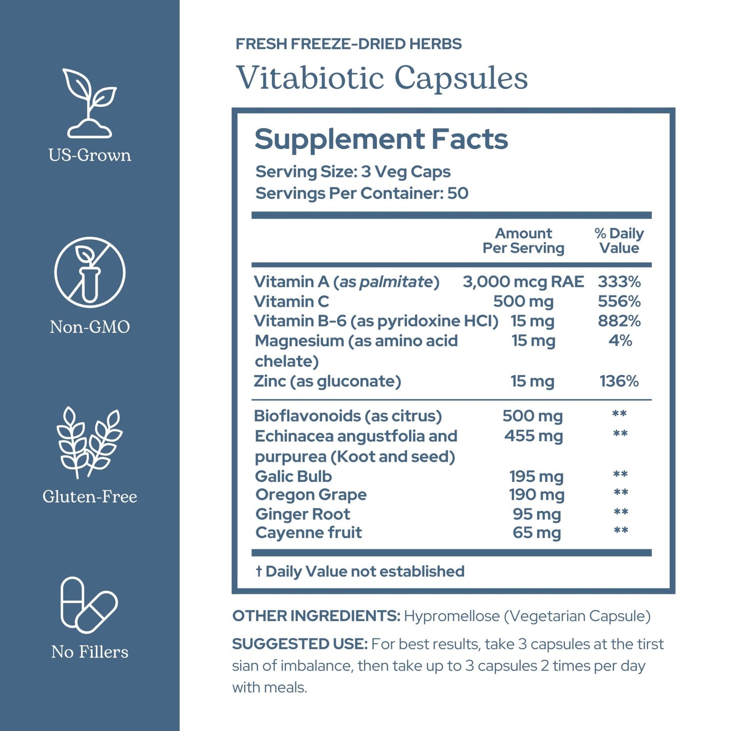 Eclectic Herb - Vitabiotic Capsules | Immune Support | Natural Herbal Multivitamin Supplement | Freeze Dried, Organic, Non-GMO, Vegan, Whole Herb (150 CT | 750 mg) - dailyvitalstore