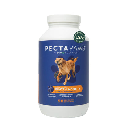 ecoNugenics PectaPaws Chewable Dog Supplements – Beef Flavor, 90 Count – PectaSol Modified Citrus Pectin + Glucosamine HCI for Dogs of All Ages, Supports Mobility, Joints, Immune Function, Pain Relief - dailyvitalstore
