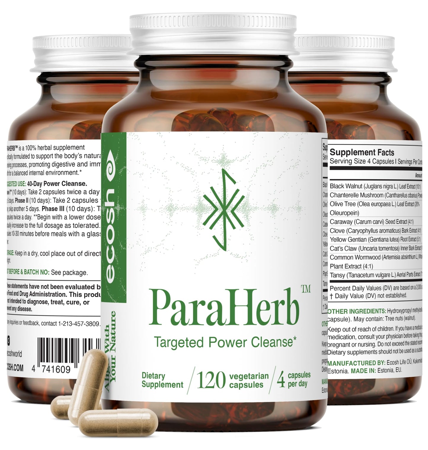 Ecosh ParaHerb™ Wormwood, Black Walnut, Clove & Chanterelle Extract Intestinal Cleanse – Herbal Support for Gut Detox & Digestion - dailyvitalstore