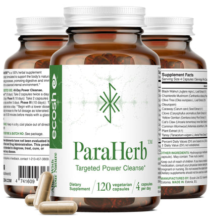 Ecosh ParaHerb™ Wormwood, Black Walnut, Clove & Chanterelle Extract Intestinal Cleanse – Herbal Support for Gut Detox & Digestion - dailyvitalstore