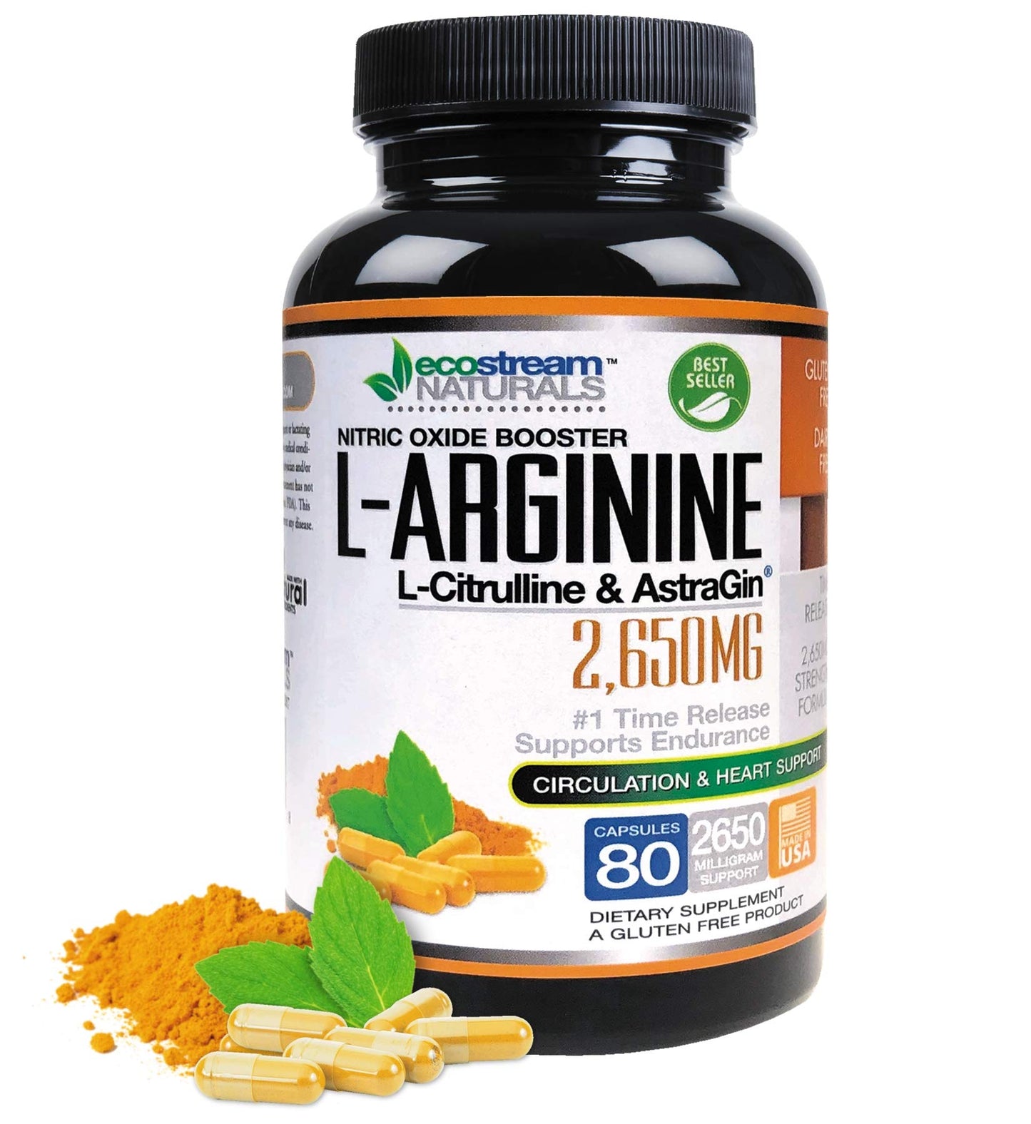 ecostream Naturals MAX 2650mg Nitric Oxide Booster L-Arginine - L-Citruline and Astragin - Time Release 2650 MAX Formula - dailyvitalstore