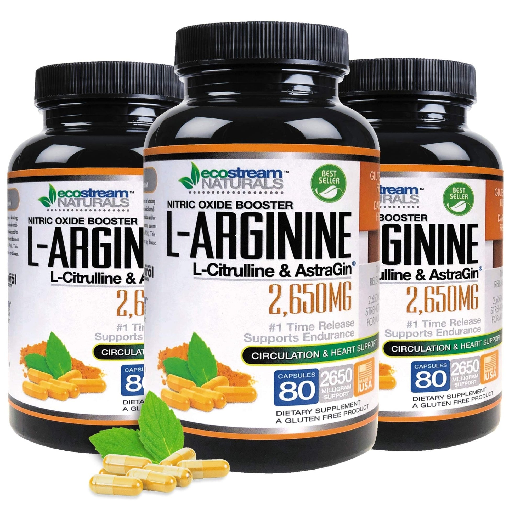 ecostream Naturals MAX 2650mg Nitric Oxide Booster L-Arginine - L-Citruline and Astragin - Time Release 2650 MAX Formula - dailyvitalstore