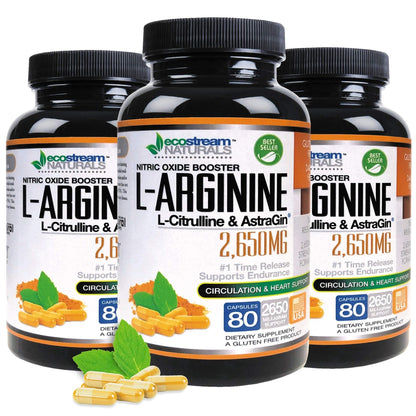ecostream Naturals MAX 2650mg Nitric Oxide Booster L-Arginine - L-Citruline and Astragin - Time Release 2650 MAX Formula - dailyvitalstore