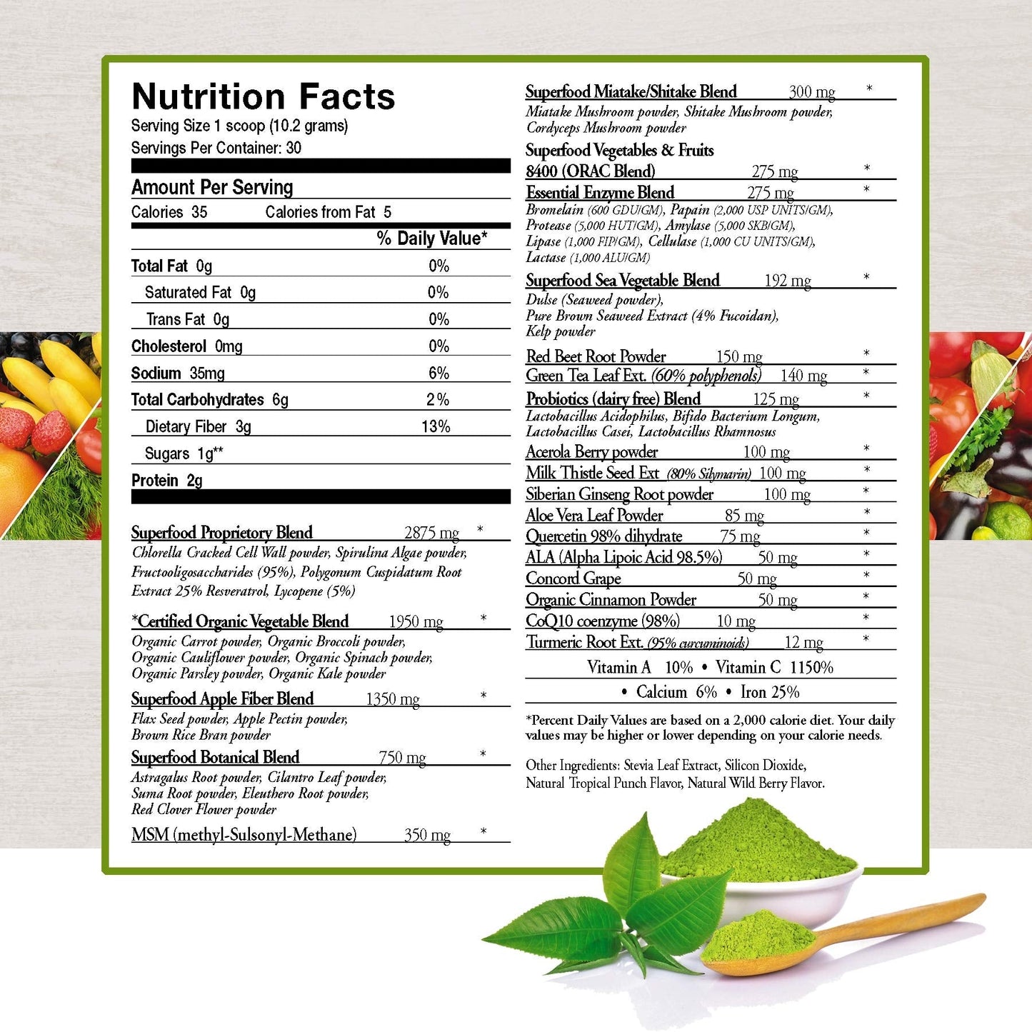 ecostream Naturals Vital First Daily Greens Superfood Powder 50 Whole Super Foods with Spirulina, Chlorella, Flax Seed, Fiber and Enzymes with Organic Greens - 30 Servings - dailyvitalstore