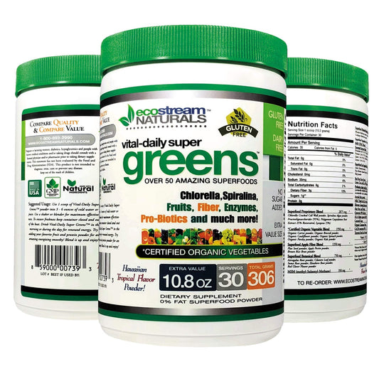 ecostream Naturals Vital First Daily Greens Superfood Powder 50 Whole Super Foods with Spirulina, Chlorella, Flax Seed, Fiber and Enzymes with Organic Greens - 30 Servings - dailyvitalstore