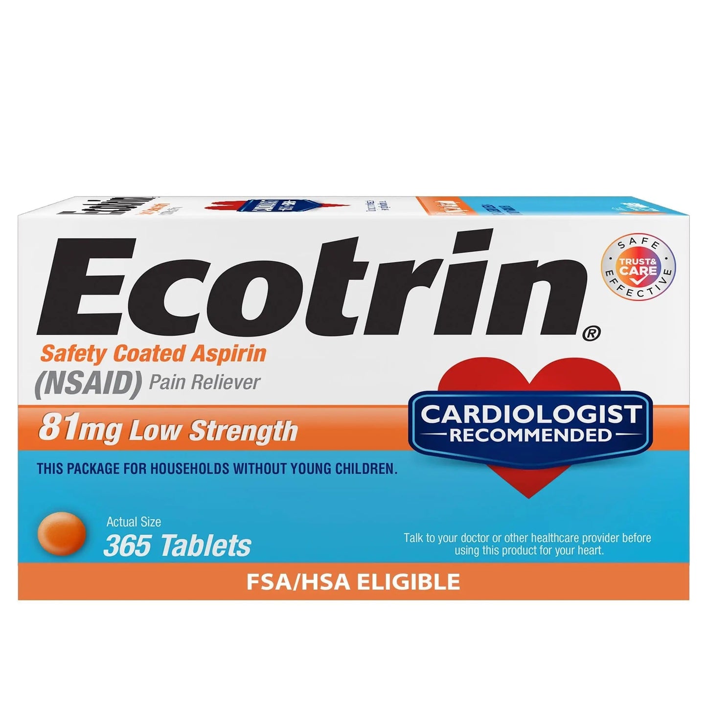 Ecotrin Low Strength Aspirin Arthritis Pain Relief, Safety Coated 81mg Aspirin Tablets for Arthritis, Toothache & Headache Relief, 365 Count - dailyvitalstore