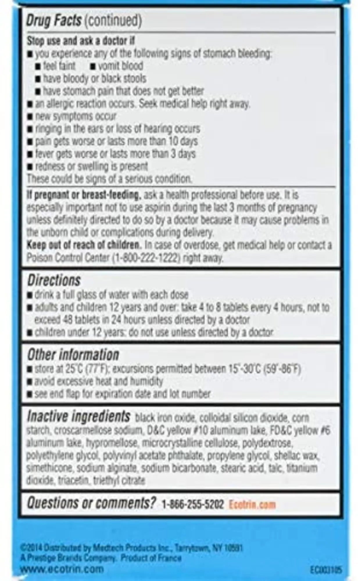 Ecotrin Low Strength Aspirin Arthritis Pain Relief, Safety Coated 81mg Aspirin Tablets for Arthritis, Toothache & Headache Relief, 365 Count - dailyvitalstore