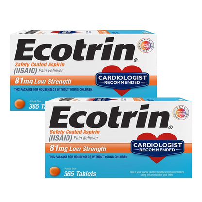 Ecotrin Low Strength Safety Coated Aspirin | NSAID | 81mg | 365 Tablets (2 Pack) - dailyvitalstore