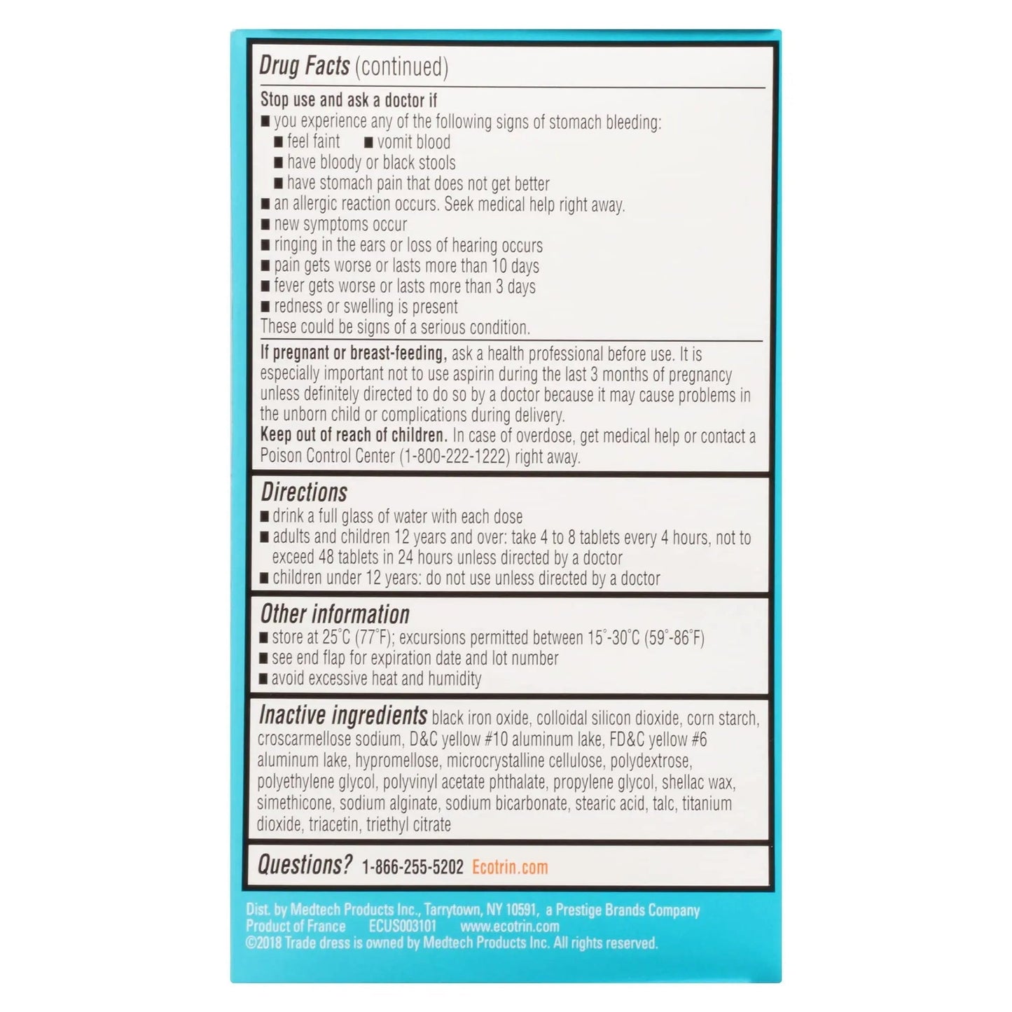 Ecotrin Low Strength Safety Coated Aspirin | NSAID | 81mg | 365 Tablets - dailyvitalstore