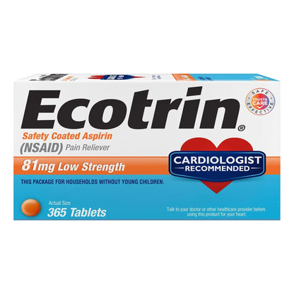 Ecotrin Low Strength Safety Coated Aspirin | NSAID | 81mg | 365 Tablets - dailyvitalstore
