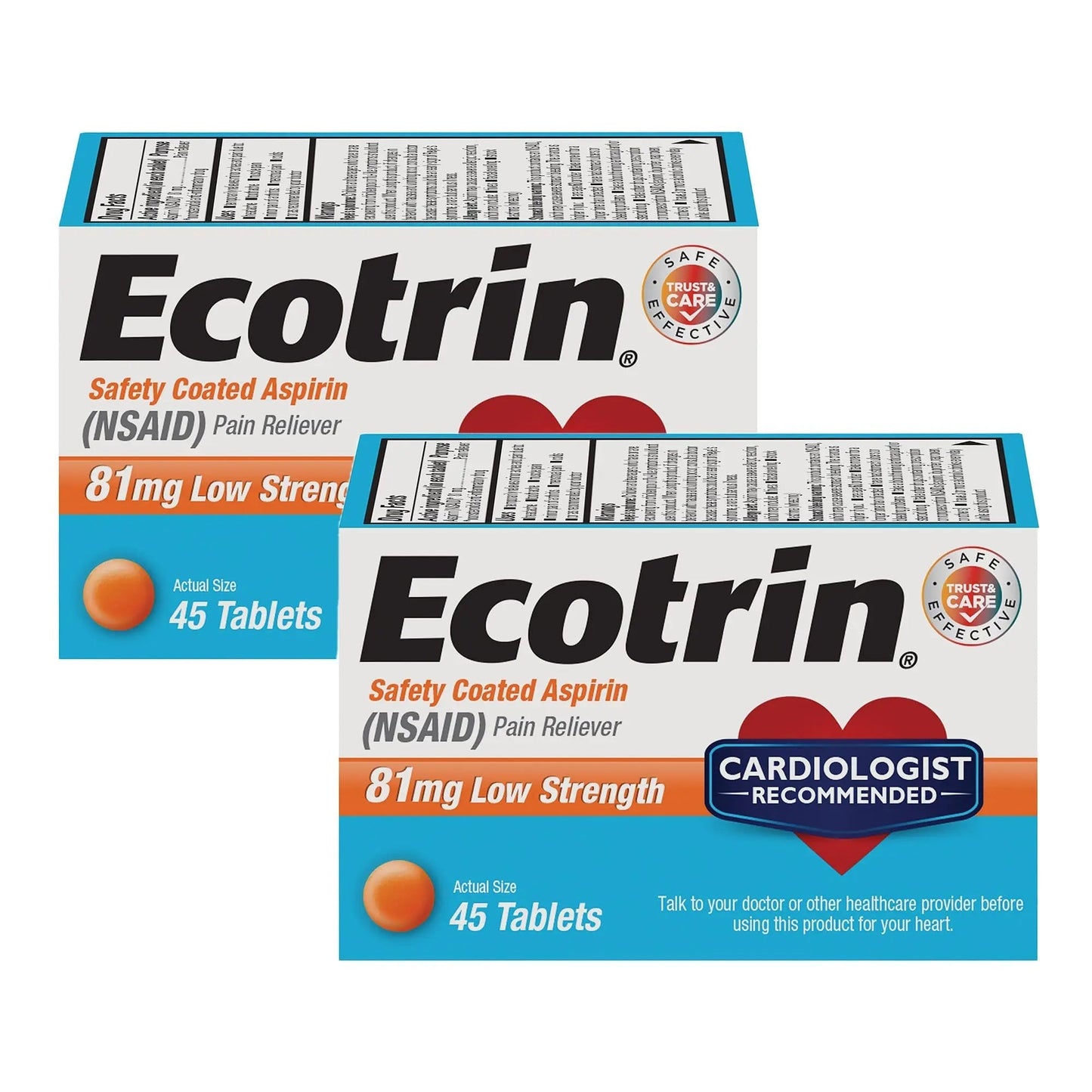 Ecotrin Low Strength Safety Coated Aspirin, NSAID 81mg, 45 count (2 Pack) - dailyvitalstore