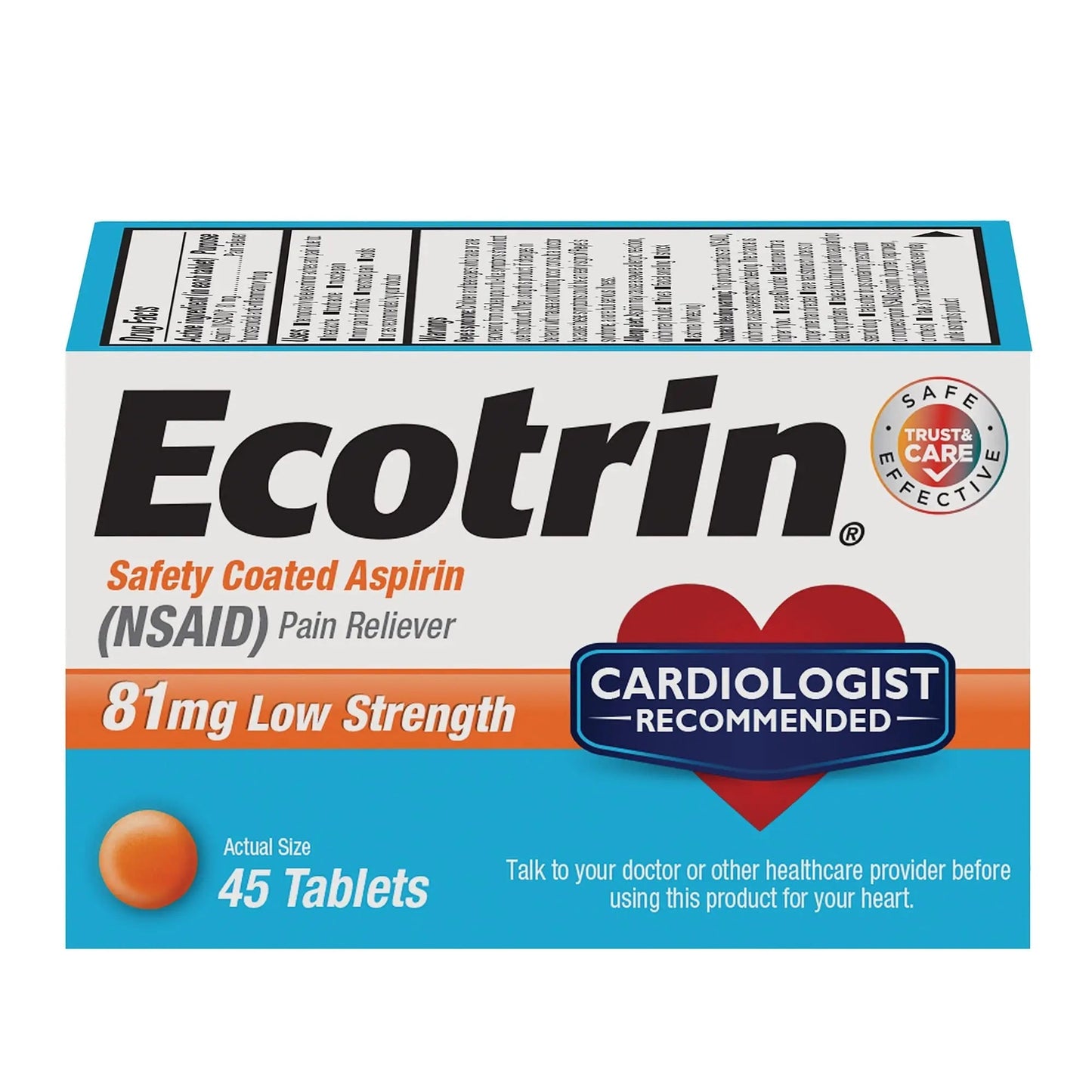 Ecotrin Low Strength Safety Coated Aspirin, NSAID 81mg, 45 count - dailyvitalstore