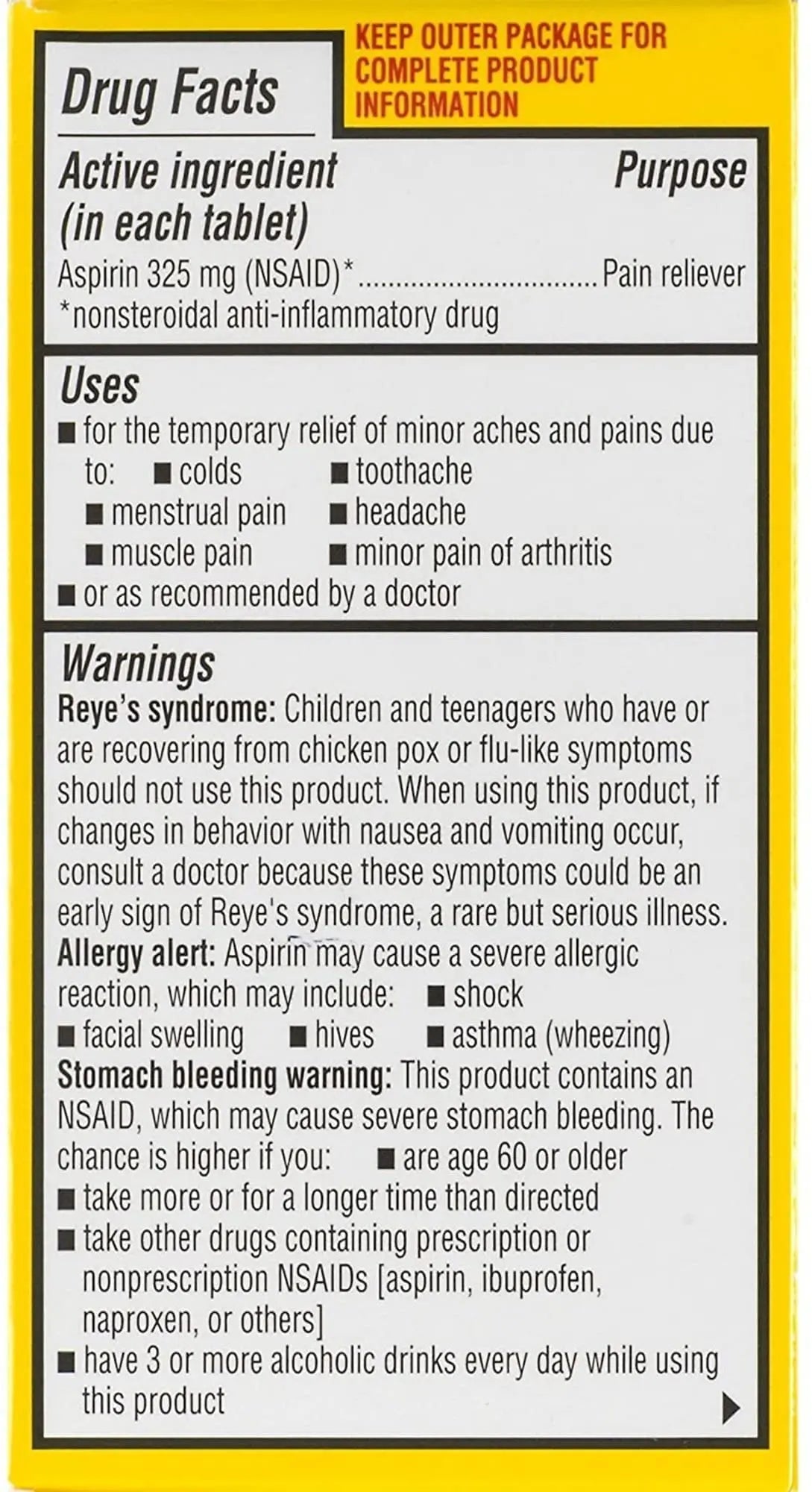 Ecotrin Regular Strength 325mg Aspirin Safetey Coated Tablets, Arthritis, Toothache & Headache Relief Designed to Protect the Stomach, 125 Count - dailyvitalstore