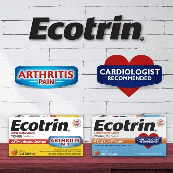Ecotrin Regular Strength Safety Coated Aspirin | Arthritis Pain | 300 Tablets (2 Pack) - dailyvitalstore