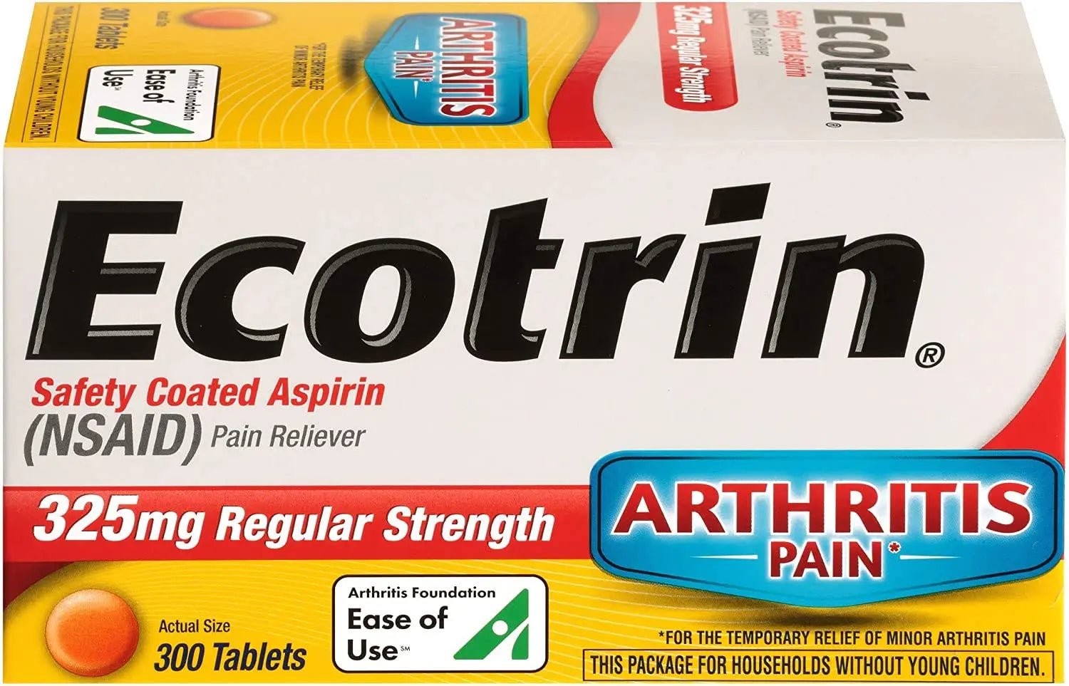 Ecotrin Regular Strength Safety Coated Aspirin | Arthritis Pain | 300 Tablets (2 Pack) - dailyvitalstore