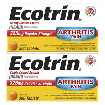 Ecotrin Regular Strength Safety Coated Aspirin | Arthritis Pain | 300 Tablets (2 Pack) - dailyvitalstore