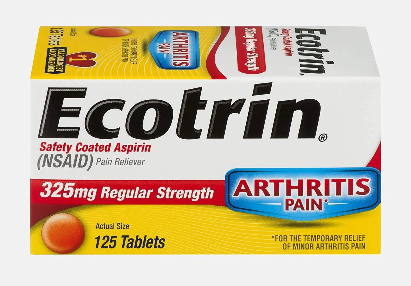 Ecotrin Safety Coated Aspirin Arthritis Pain Reliever Tablets, Regular Strength, NSAID 325 mg, 125 ct (Pack of 2) - dailyvitalstore