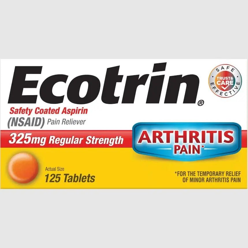 Ecotrin Safety Coated Aspirin Arthritis Pain Reliever Tablets, Regular Strength, NSAID 325 mg, 125 ct (Pack of 2) - dailyvitalstore