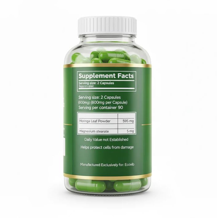 ECOVIB Moringa Capsules – 180 Vegan Capsules | Organic Superfood for Energy, Immunity & Detox - dailyvitalstore