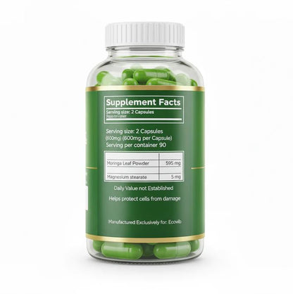 ECOVIB Moringa Capsules – 180 Vegan Capsules | Organic Superfood for Energy, Immunity & Detox - dailyvitalstore