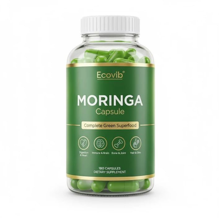 ECOVIB Moringa Capsules – 180 Vegan Capsules | Organic Superfood for Energy, Immunity & Detox - dailyvitalstore