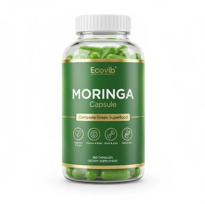 ECOVIB Moringa Capsules – 180 Vegan Capsules | Organic Superfood for Energy, Immunity & Detox - dailyvitalstore
