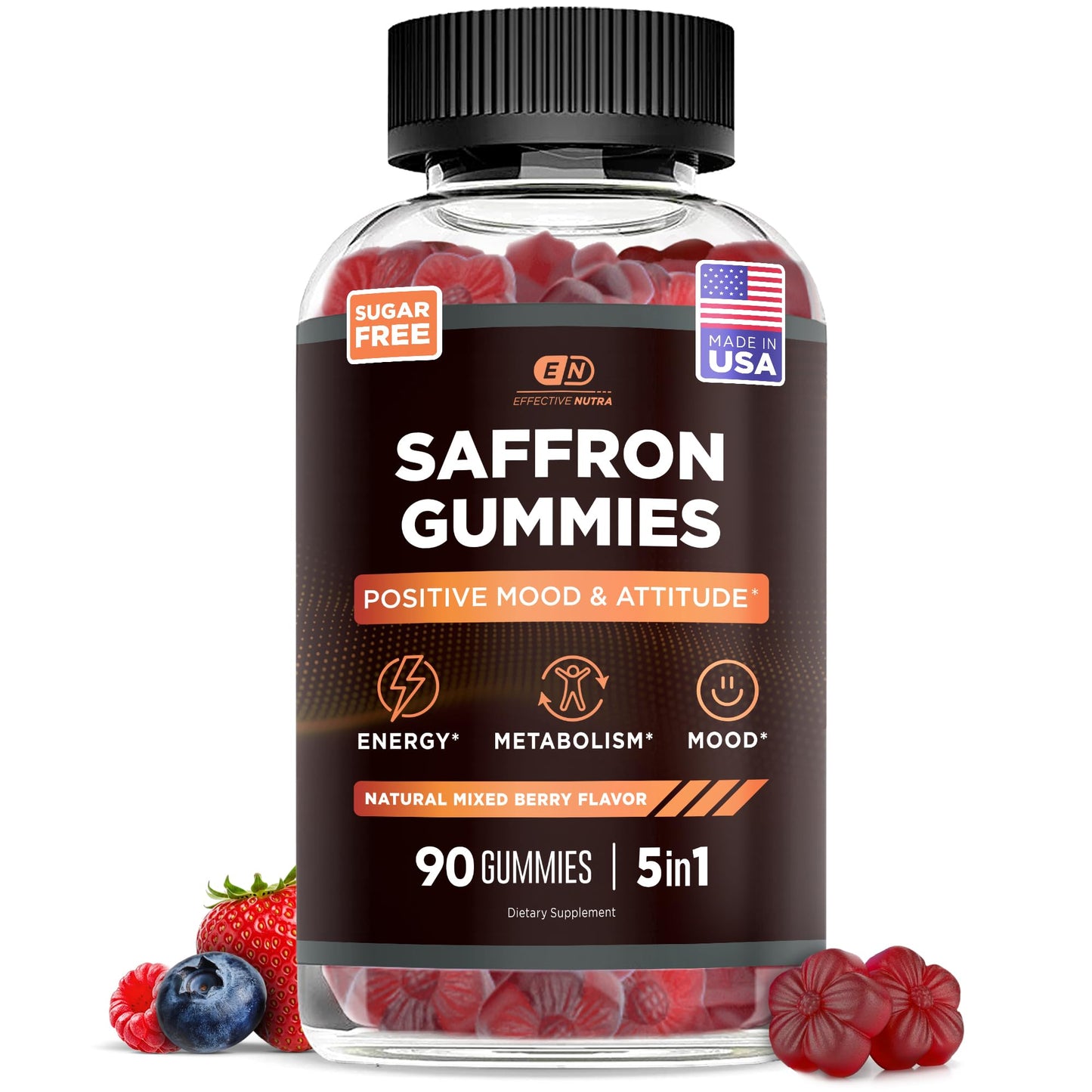 Effective Nutra Saffron Gummies for Adults 88.5mg - Mood Support & Stress Relief with GABA, Passion Flower - 5-in-1 Formula - Sugar-Free, Vegan, Non-GMO, Made in USA - 90 Count (45-Day Supply) - dailyvitalstore