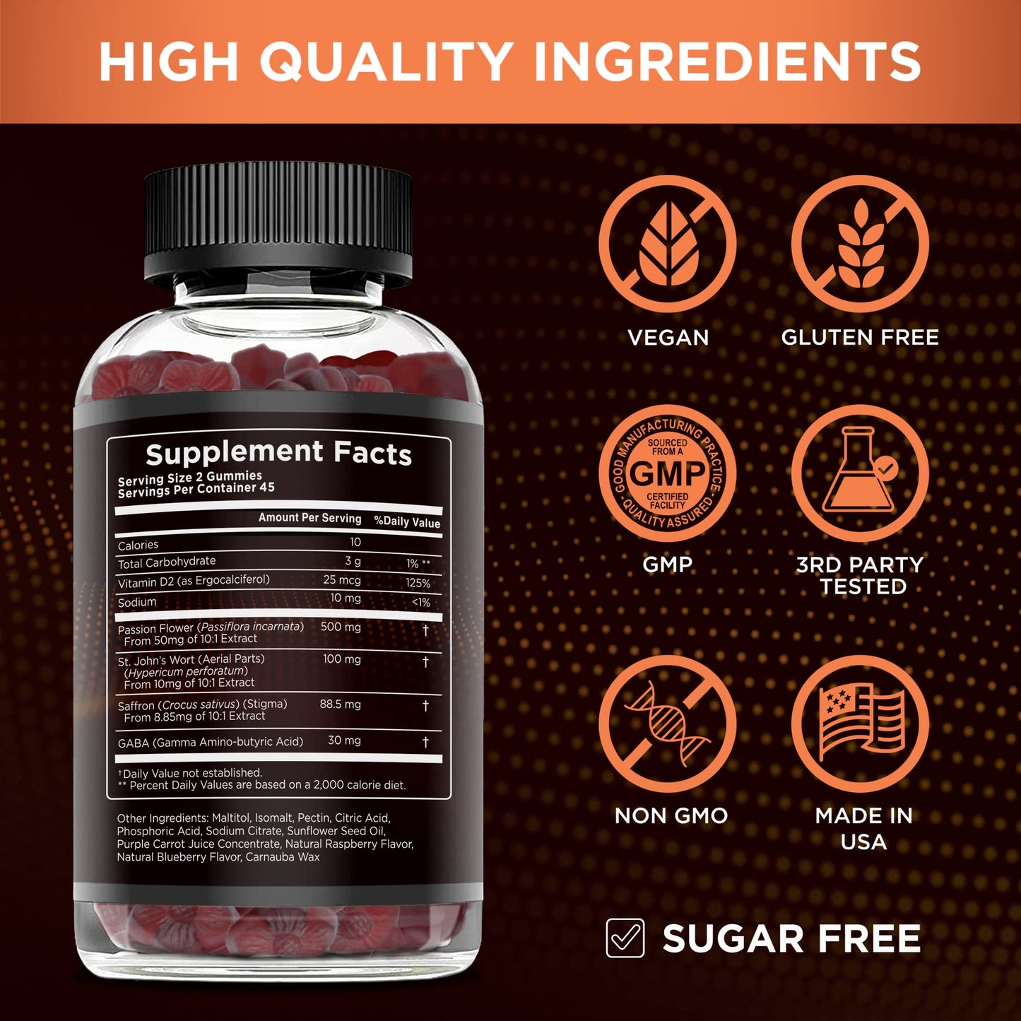 Effective Nutra Saffron Gummies for Adults 88.5mg - Mood Support & Stress Relief with GABA, Passion Flower - 5-in-1 Formula - Sugar-Free, Vegan, Non-GMO, Made in USA - 90 Count (45-Day Supply) - dailyvitalstore