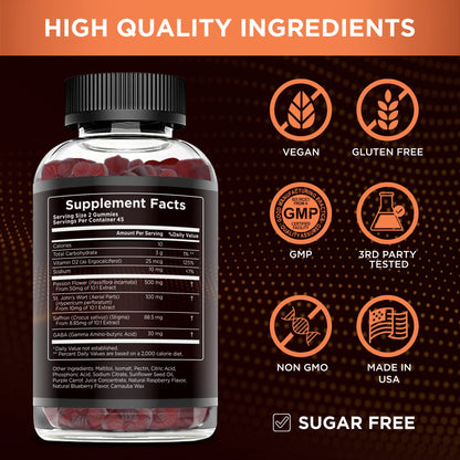 Effective Nutra Saffron Gummies for Adults 88.5mg - Mood Support & Stress Relief with GABA, Passion Flower - 5-in-1 Formula - Sugar-Free, Vegan, Non-GMO, Made in USA - 90 Count (45-Day Supply) - dailyvitalstore