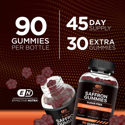 Effective Nutra Saffron Gummies for Adults 88.5mg - Mood Support & Stress Relief with GABA, Passion Flower - 5-in-1 Formula - Sugar-Free, Vegan, Non-GMO, Made in USA - 90 Count (45-Day Supply) - dailyvitalstore