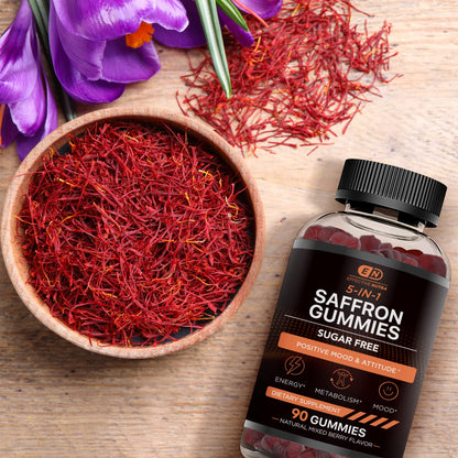 Effective Nutra Saffron Gummies for Adults 88.5mg - Mood Support & Stress Relief with GABA, Passion Flower - 5-in-1 Formula - Sugar-Free, Vegan, Non-GMO, Made in USA - 90 Count (45-Day Supply) - dailyvitalstore