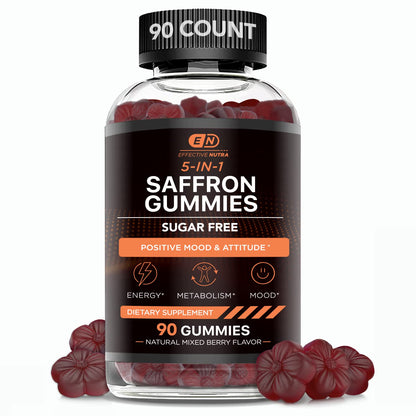 Effective Nutra Saffron Gummies for Adults 88.5mg - Mood Support & Stress Relief with GABA, Passion Flower - 5-in-1 Formula - Sugar-Free, Vegan, Non-GMO, Made in USA - 90 Count (45-Day Supply) - dailyvitalstore