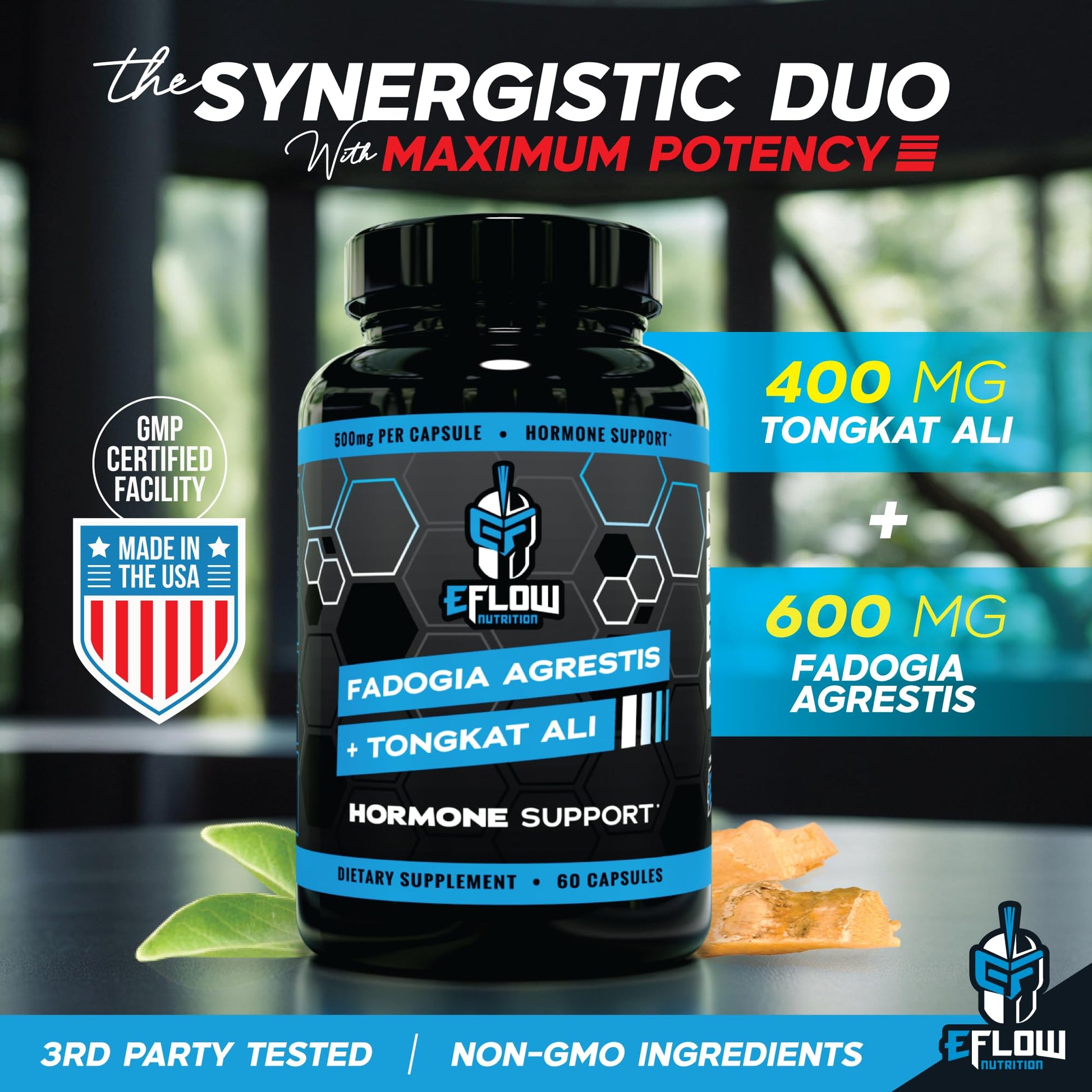 eFlow Nutrition Fadogia Agrestis + Tongkat Ali - [2-in-1] Natural Performance Supplement for Health and Wellness - Hormone, Energy, & Mood Support - Extract Powder (60 Capsules) - dailyvitalstore