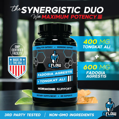 eFlow Nutrition Fadogia Agrestis + Tongkat Ali - [2-in-1] Natural Performance Supplement for Health and Wellness - Hormone, Energy, & Mood Support - Extract Powder (60 Capsules) - dailyvitalstore