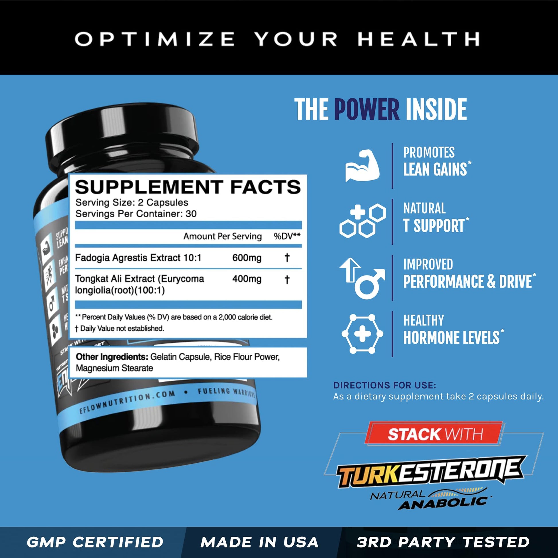 eFlow Nutrition Fadogia Agrestis + Tongkat Ali - [2-in-1] Natural Performance Supplement for Health and Wellness - Hormone, Energy, & Mood Support - Extract Powder (60 Capsules) - dailyvitalstore
