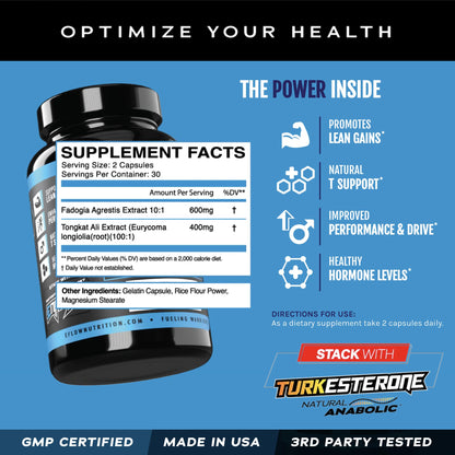 eFlow Nutrition Fadogia Agrestis + Tongkat Ali - [2-in-1] Natural Performance Supplement for Health and Wellness - Hormone, Energy, & Mood Support - Extract Powder (60 Capsules) - dailyvitalstore