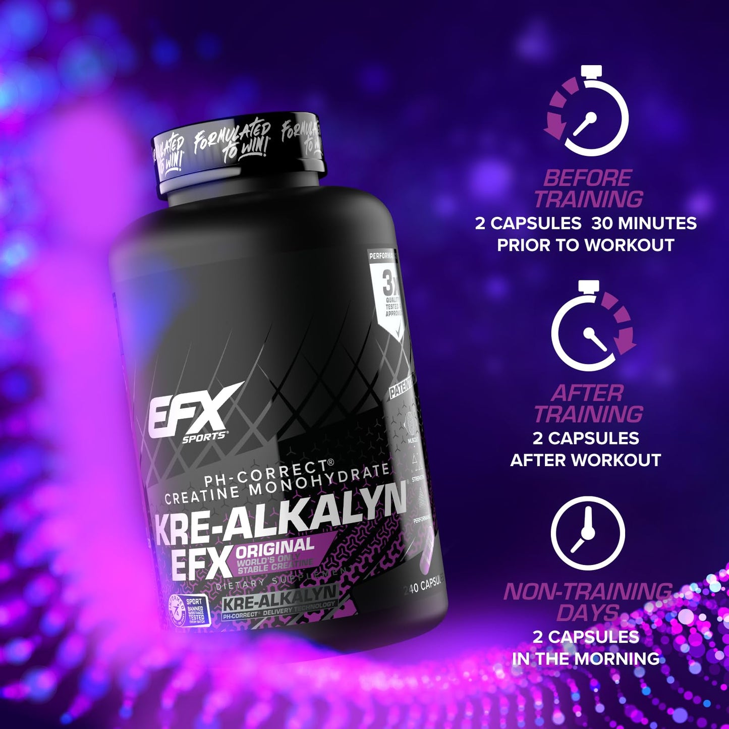 EFX Sports Kre-Alkalyn EFX | pH Correct Creatine Monohydrate Pill Supplement | Strength, Muscle Growth & Performance | 120 Servings, 240 Capsules - dailyvitalstore
