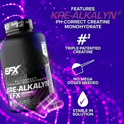EFX Sports Kre-Alkalyn EFX | pH Correct Creatine Monohydrate Pill Supplement | Strength, Muscle Growth & Performance | 120 Servings, 240 Capsules - dailyvitalstore