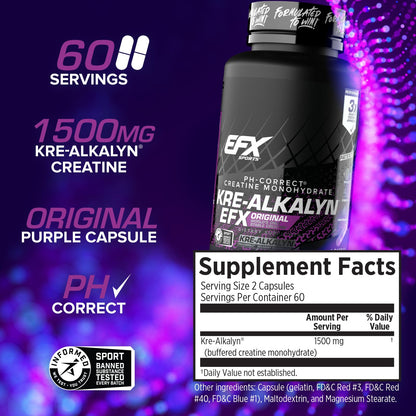 EFX Sports Kre-Alkalyn EFX | pH Correct Creatine Monohydrate Pill Supplement | Strength, Muscle Growth & Performance - dailyvitalstore