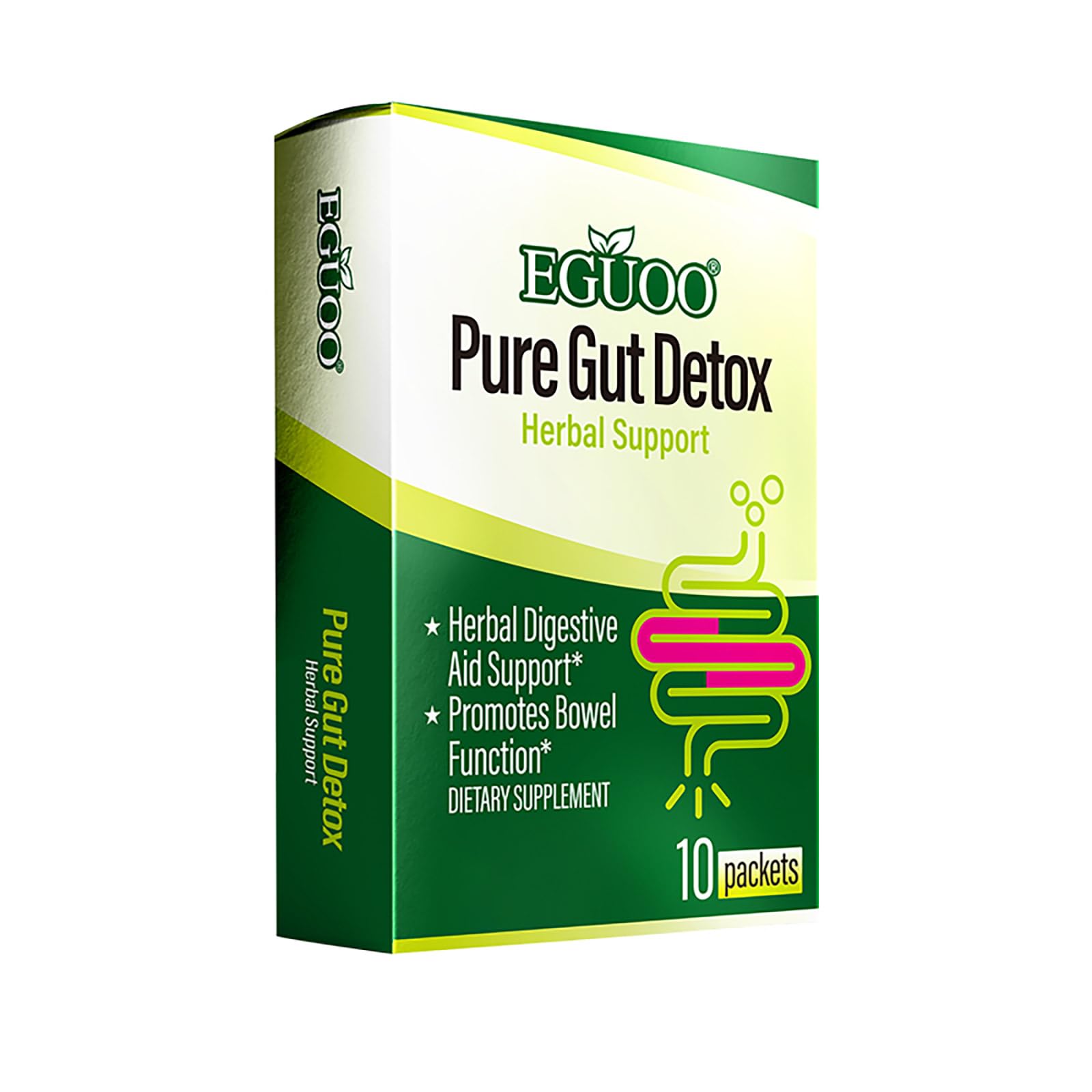 EGUOO Pure Gut Detox Powder – Bloating & Digestive Support | 10 Sachets Colon Cleanse with 2,456mg Prebiotics, DigeZyme® Enzymes & Senna - dailyvitalstore