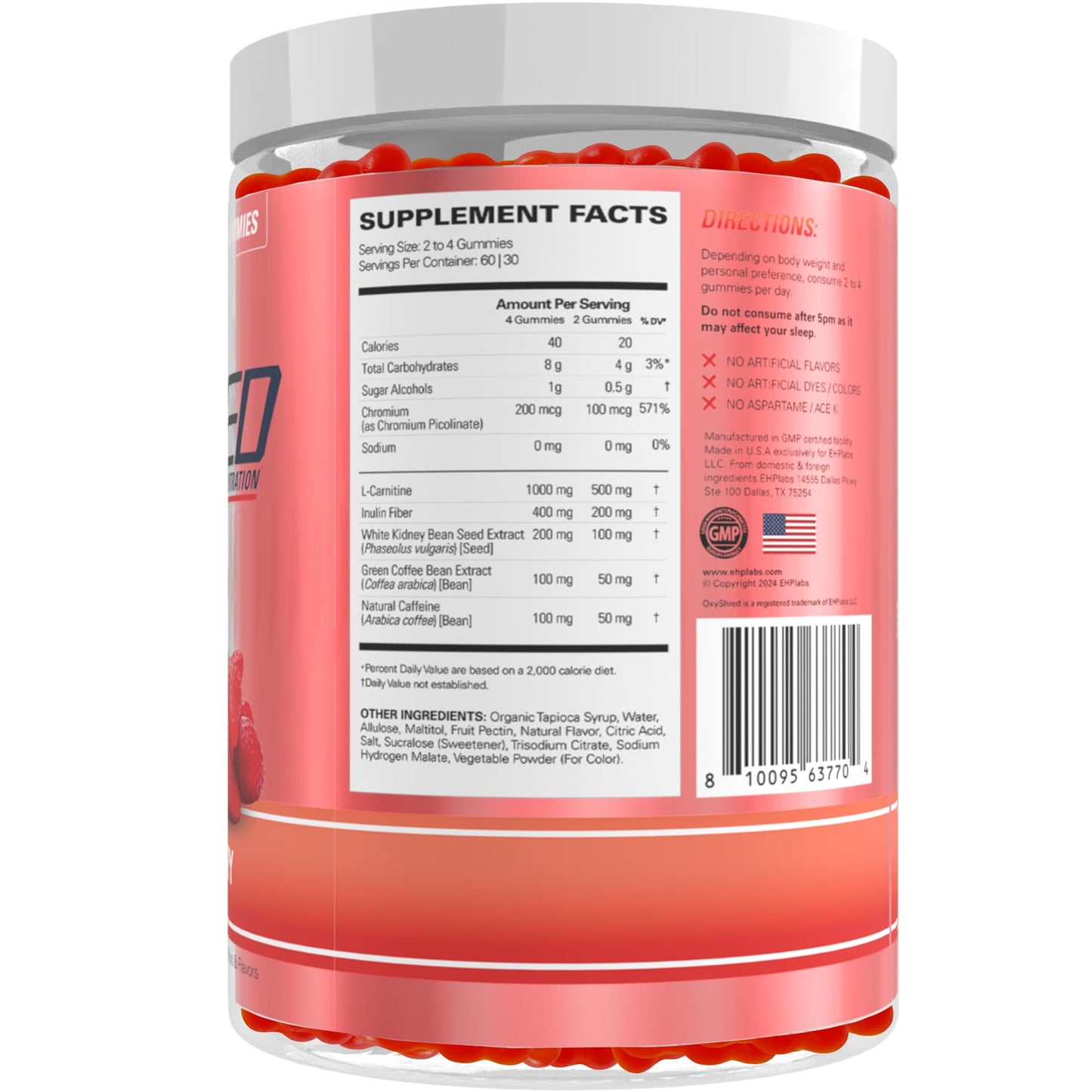 EHP Labs OxyShred Gummies - Pre Workout Gummies & Energy Chews with 100mg Caffeine, L-Carnitine for Thermo & Metabolic Support, All Natural Energy Boost - dailyvitalstore
