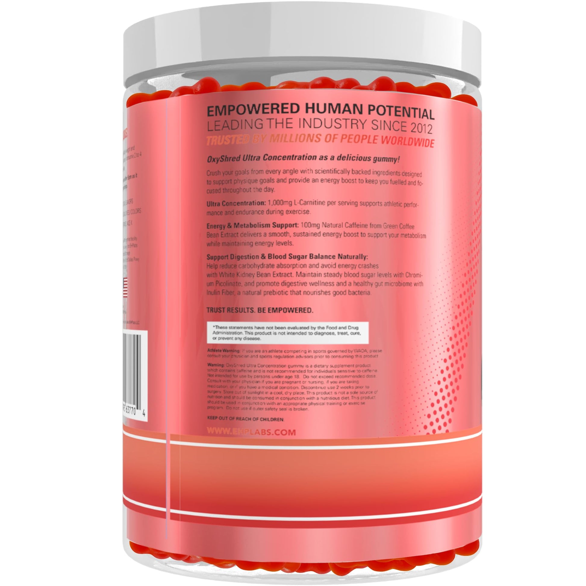 EHP Labs OxyShred Gummies - Pre Workout Gummies & Energy Chews with 100mg Caffeine, L-Carnitine for Thermo & Metabolic Support, All Natural Energy Boost - dailyvitalstore