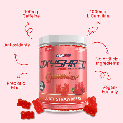EHP Labs OxyShred Gummies - Pre Workout Gummies & Energy Chews with 100mg Caffeine, L-Carnitine for Thermo & Metabolic Support, All Natural Energy Boost - dailyvitalstore