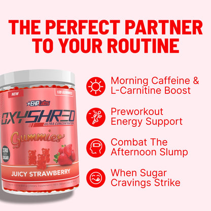 EHP Labs OxyShred Gummies - Pre Workout Gummies & Energy Chews with 100mg Caffeine, L-Carnitine for Thermo & Metabolic Support, All Natural Energy Boost - dailyvitalstore