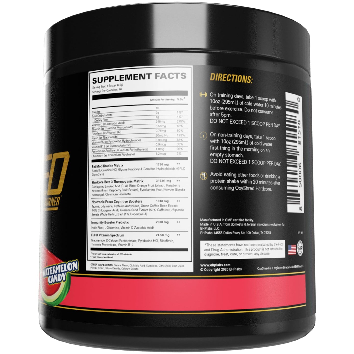 EHP Labs OxyShred Hardcore Super Dosed Pre Workout Powder - Preworkout Powder with L Glutamine & Acetyl L Carnitine, Energy Boost Drink - 275mg of Caffeine - dailyvitalstore