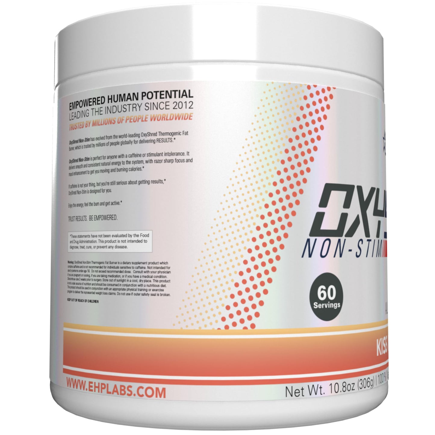 EHP Labs OxyShred Non Stimulant Pre Workout Powder - Stim Free Pre Workout, Caffeine Free Preworkout for Men & Women with L Glutamine & Acetyl L Carnitine - Peach, 60 Servings - dailyvitalstore